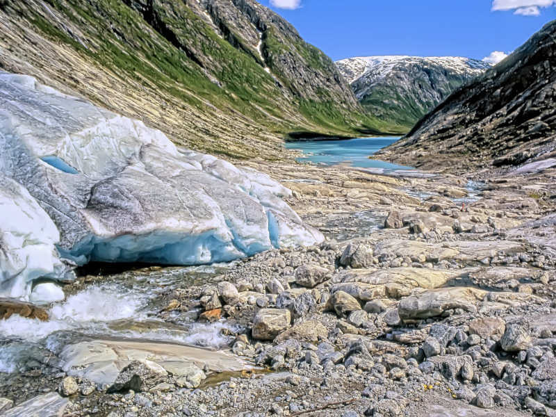At the foot of the Nigardsbreen Glacier, Jostedalsbreen National Park, Norway